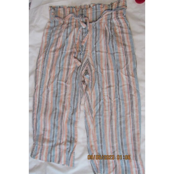ZAC & RACHEL WOMEN'S CAPRI PANTS SIZE M LINEN BLEND PAPER BAG WAIST TIE - Picture 2 of 9